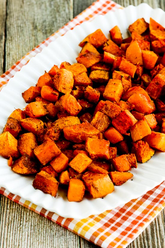 Moroccan spices and roasted butternut squash on a serving plate