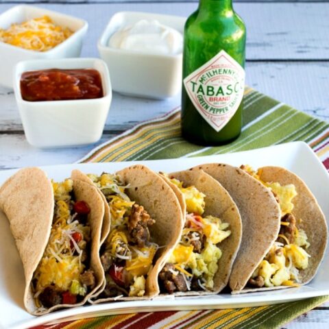 Breakfast Tacos with Sausage, Peppers, and Eggs close-up photo