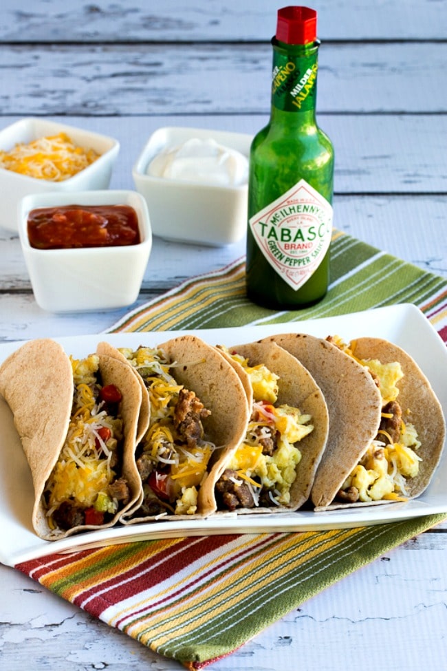 Breakfast Tacos with Sausage, Peppers, and Eggs close-up photo