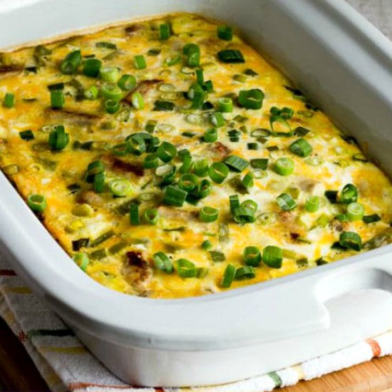 Slow Cooker Sausage and Egg Casserole thumbnail image of finished casserole