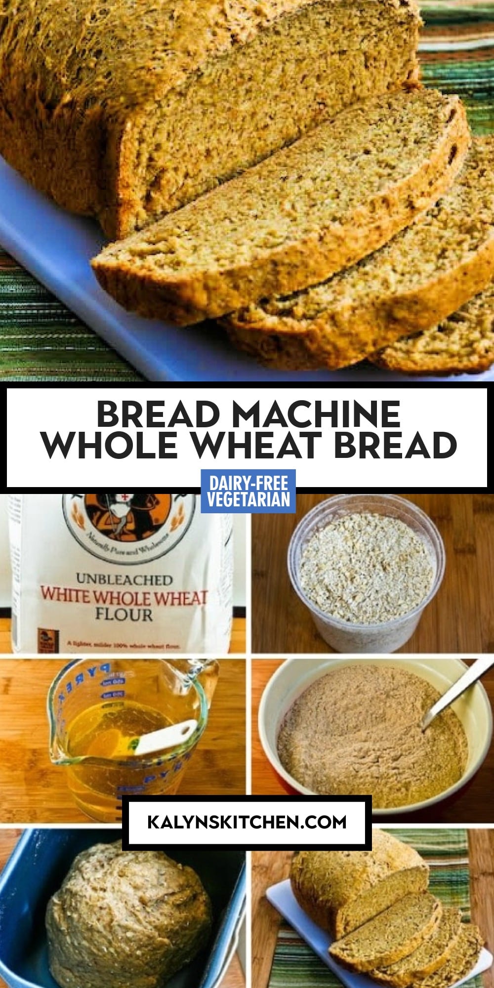 Pinterest image of Bread Machine Whole Wheat Bread