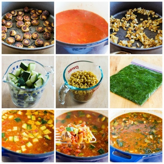 Italian Sausage, Zucchini, and Macaroni Soup Recipe found on KalynsKitchen.com