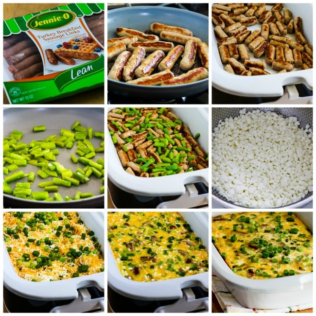 Slow Cooker Egg Casserole with Sausage, Peppers, and Cheese process shots collage