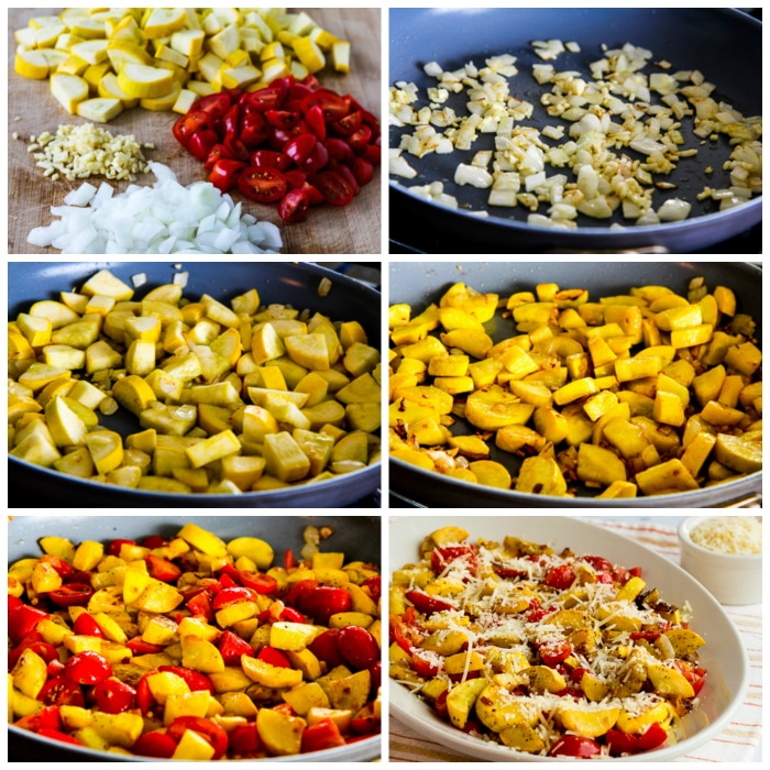 Val's Easy Yellow Squash with Tomatoes and Parmesan process shots collage