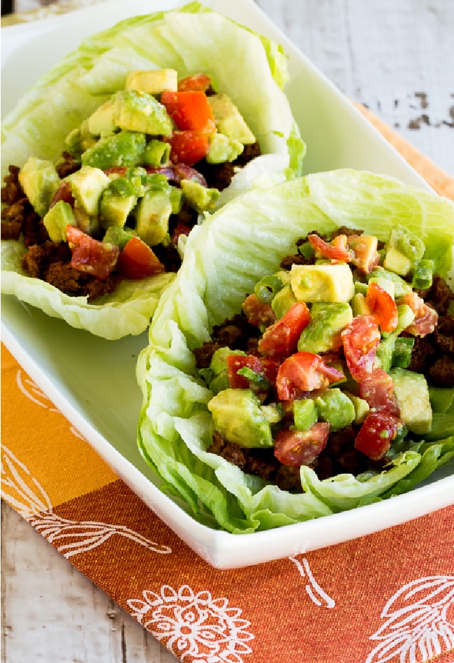 Tofu Tacos Served in lettuce Wraps with tomato-avocado salsa