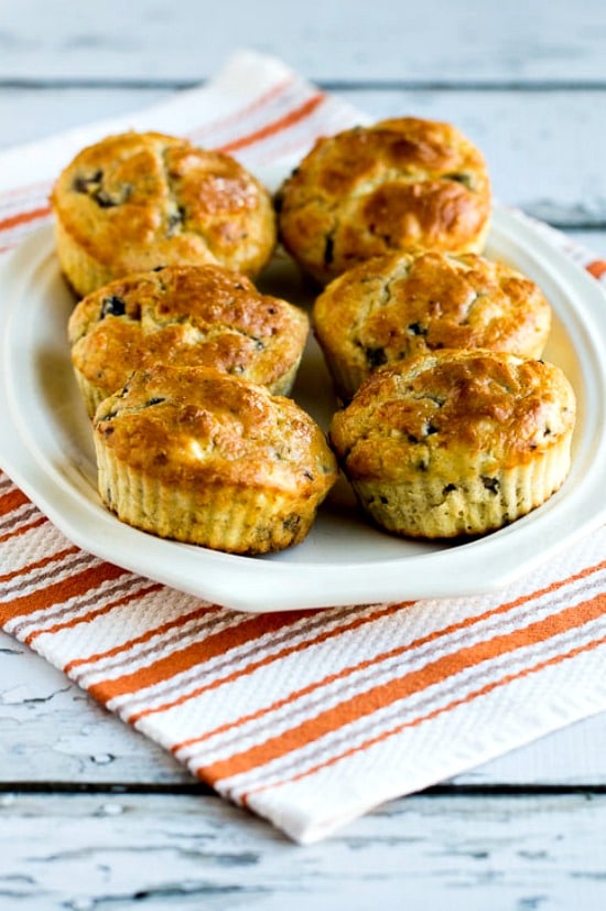 Cottage Cheese Breakfast Muffins with Mushrooms and Feta finished muffins on plate