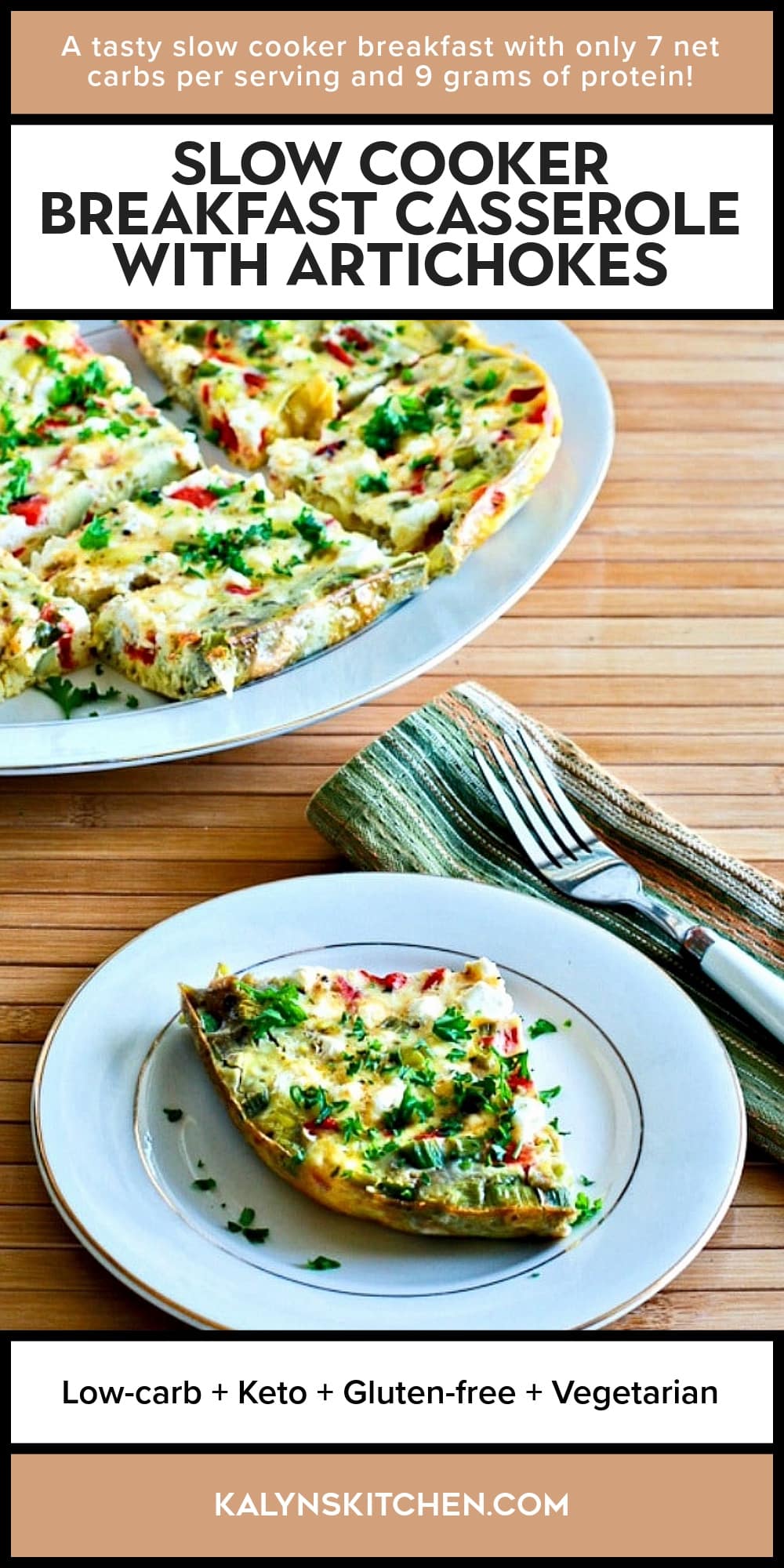 Pinterest image of Slow Cooker Breakfast Casserole with Artichokes