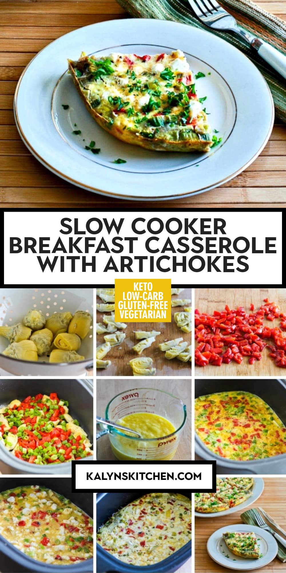 Pinterest image of Slow Cooker Breakfast Casserole with Artichokes