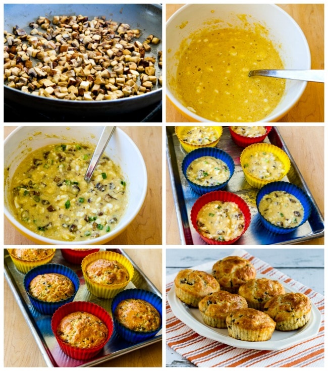 Cottage Cheese and Egg Breakfast Muffins with Mushrooms and Feta Cheese process shots collage