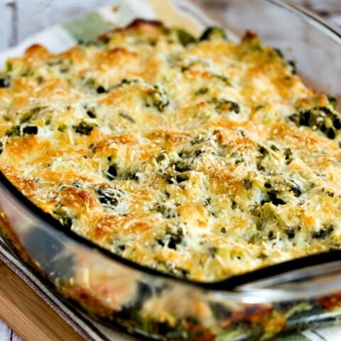 Low-Carb Broccoli Gratin with Swiss and Parmesan close-up photo