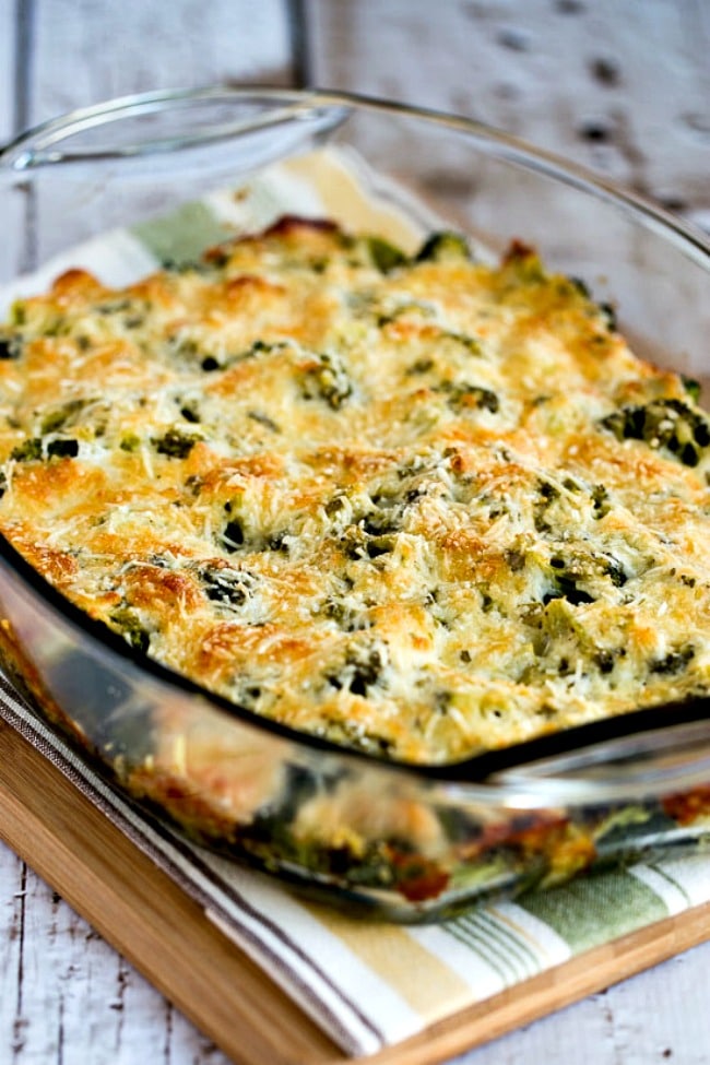 Low-Carb Broccoli Gratin with Swiss and Parmesan close-up photo