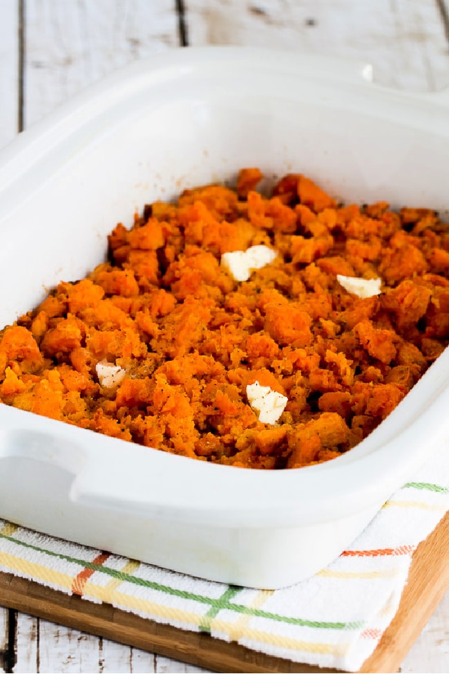 Crock-Pot Sweet Potatoes shown in Casserole Crock-Pot slow cooker.