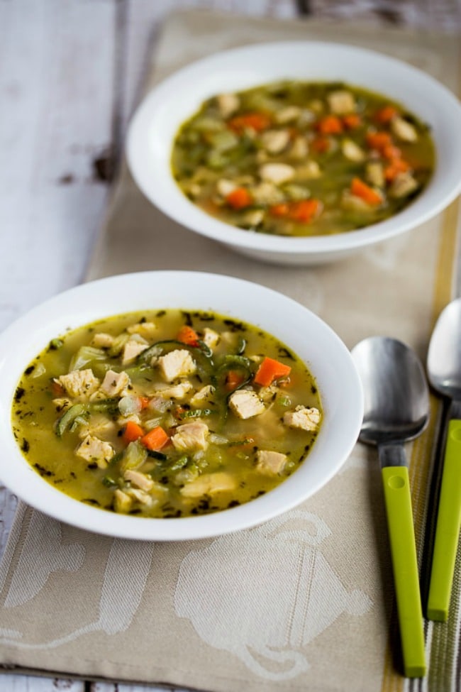Low-Carb Turkey Soup with Zucchini Noodles close-up photo