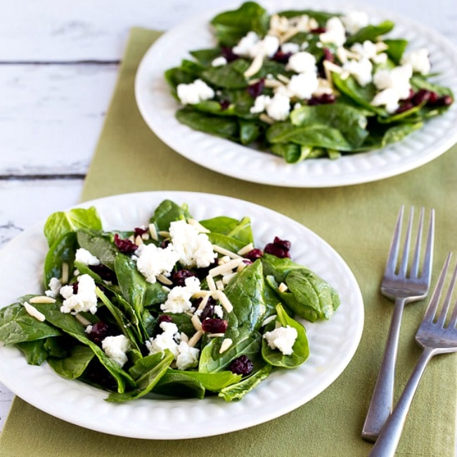 Spinach Salad with Cranberries, Almonds, and Goat Cheese large thumbnail of finished salads