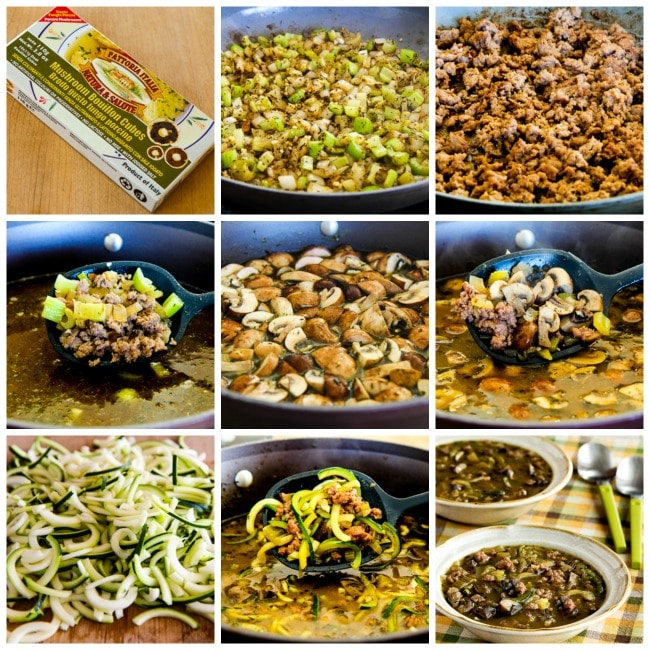 Collage photo for Low-Carb Turkey, Mushroom, and Zucchini Noodle Soup