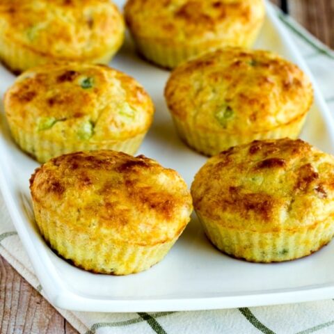 Cottage Cheese Breakfast Muffins with Ham and Cheddar finished muffins on serving plate