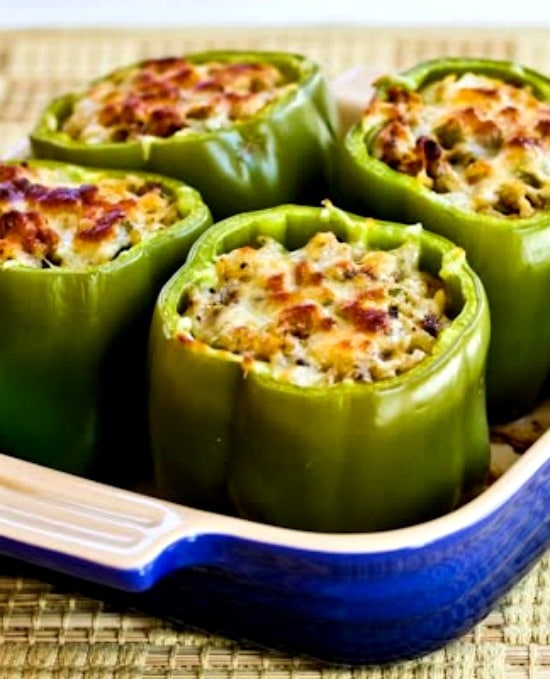 Stuffed Green Peppers with Brown Rice, Italian Sausage, and Parmesan