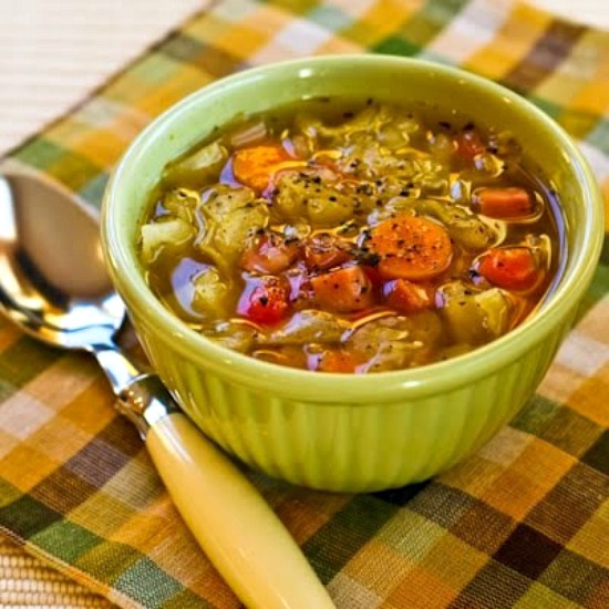 Low-Carb Ham and Cabbage Soup (CrockPot or Stovetop) found on KalynsKitchen.com