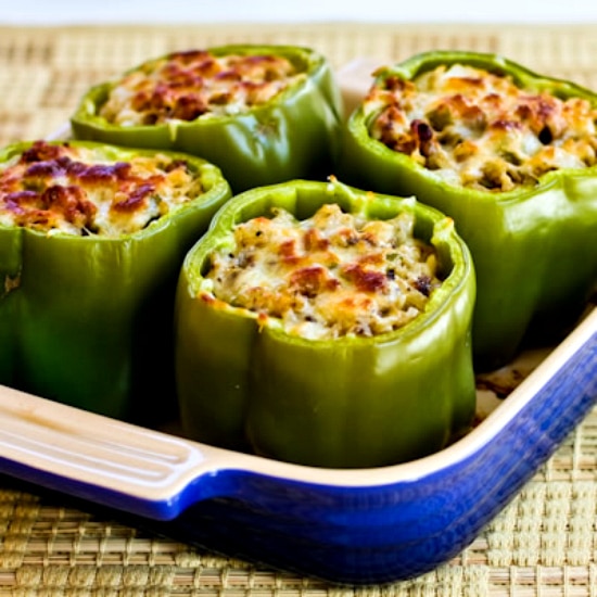Stuffed Green Peppers with Brown Rice, Italian Sausage, and Parmesan square thumbnail image