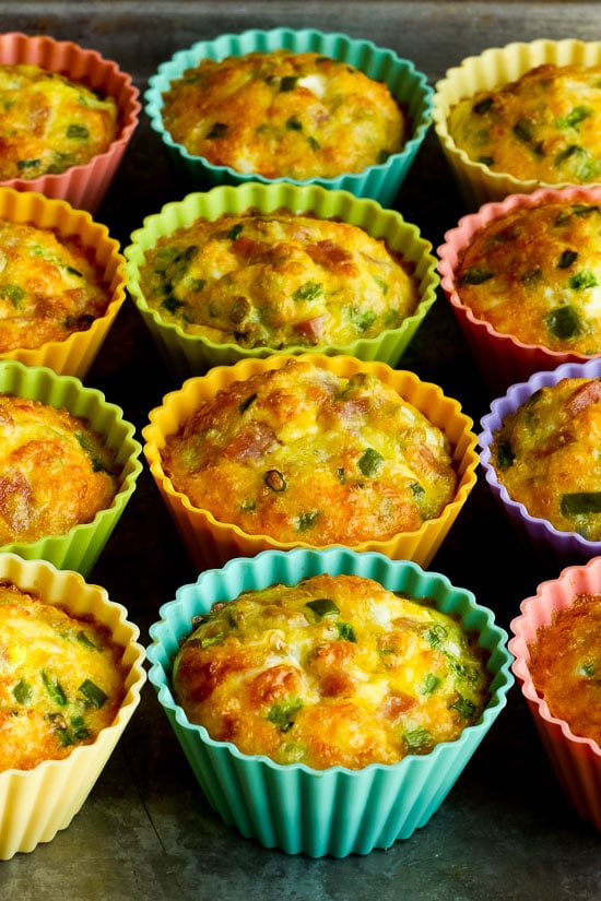 Low-Carb Egg Muffins with Ham, Cheese, and Green Bell Pepper found on KalynsKitchen.com