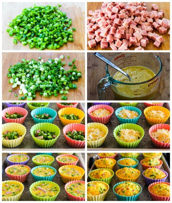 Low-Carb Egg Muffins with Ham, Cheese, and Green Bell Pepper process shots collage