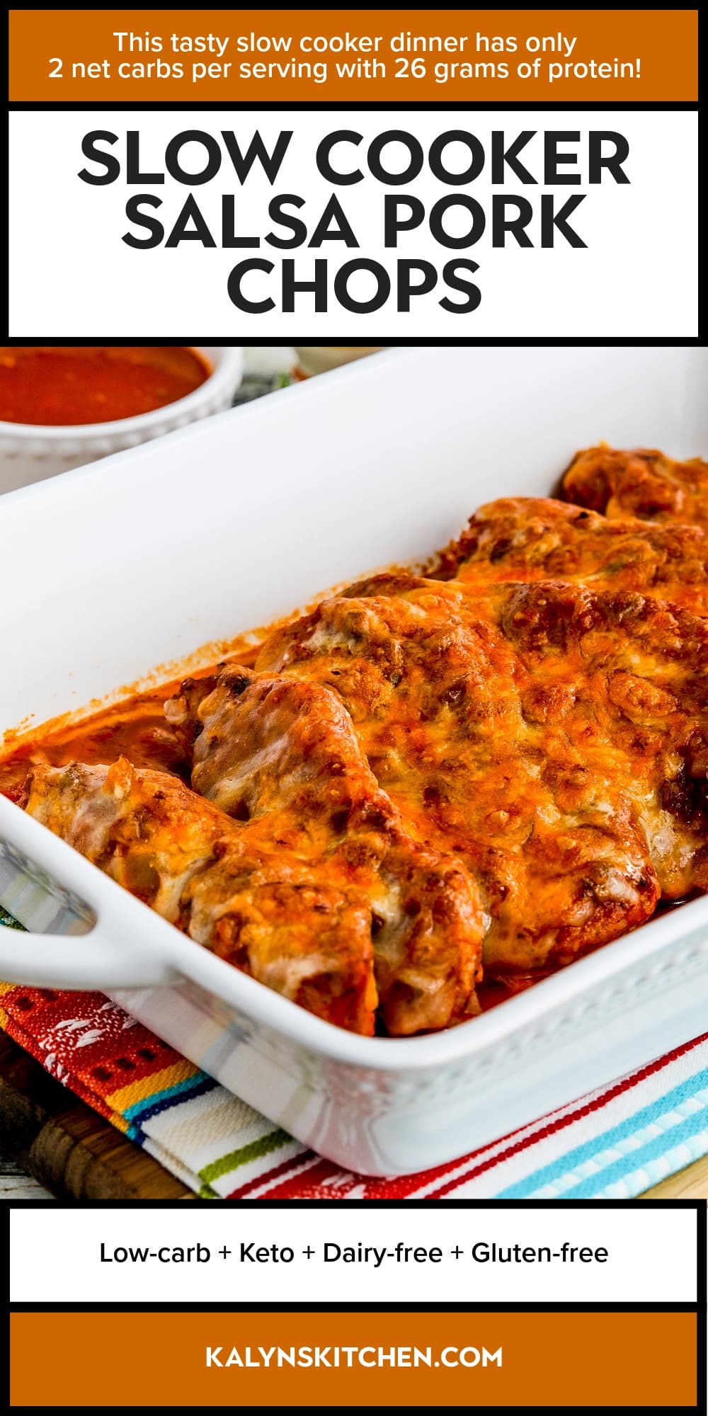 Pinterest image of Slow Cooker Salsa Pork Chops