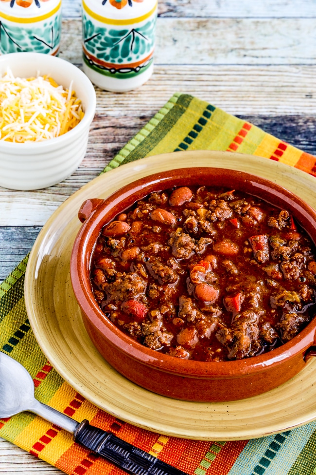 Slow Cooker Beef and Refried Bean Chili close-up photo