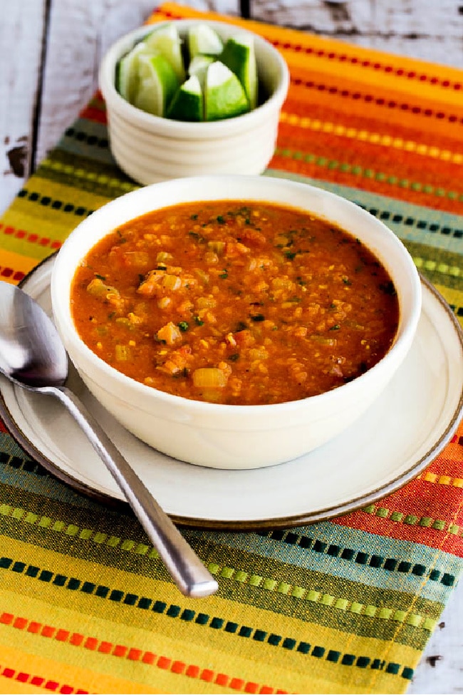 Mexican Red Lentil Stew finished stew in serving bowl