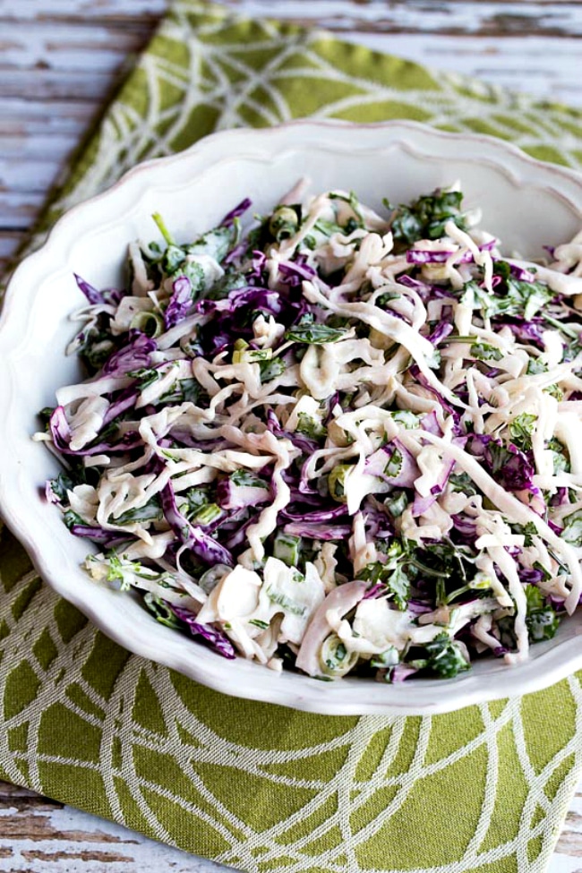 Low-Carb Spicy Mexican Slaw with Lime and Cilantro found on KalynsKitchen.com