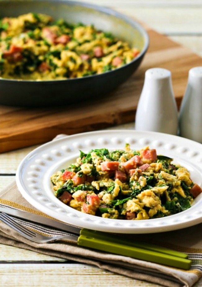 Green Eggs and Ham (Scrambled Eggs with Ham and Kale) found on KalynsKitchen.com