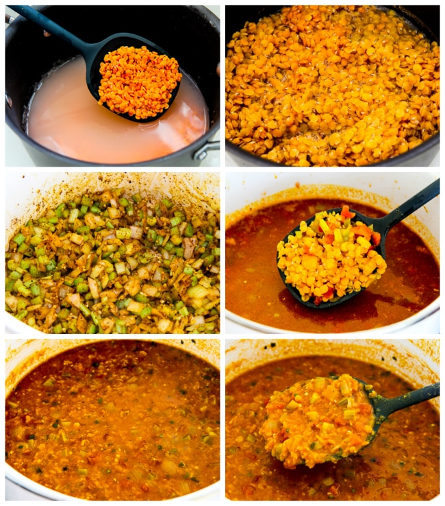 Mexican Red Lentil Stew process shots collage