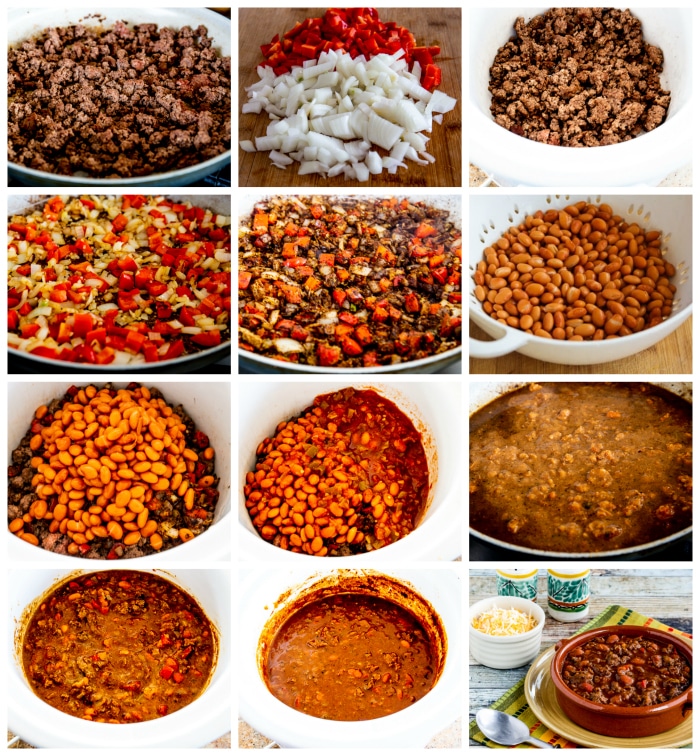 Slow Cooker Beef and Refried Bean Chili process shots collage
