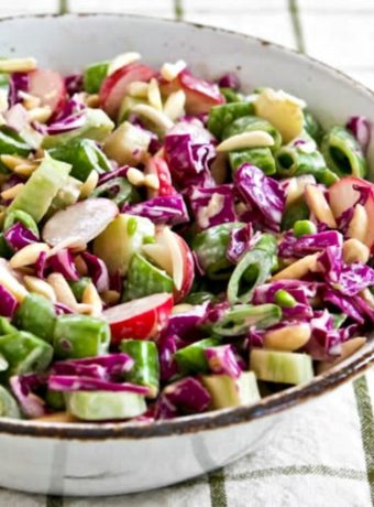 Low-Carb Asian Chopped Salad (with broccoli stems!) found on KalynsKitchen.com