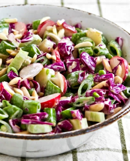 Low-Carb Asian Chopped Salad (with broccoli stems!) found on KalynsKitchen.com