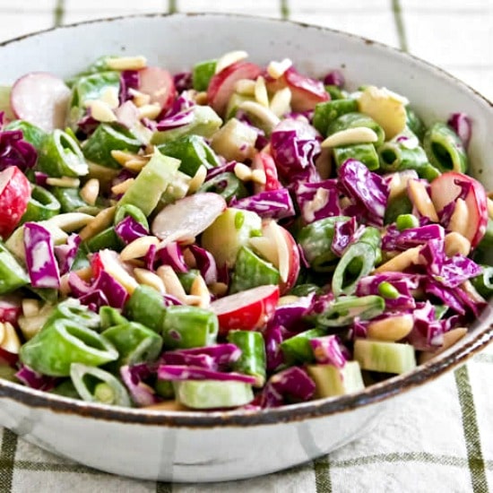 Low-Carb Asian Chopped Salad (with broccoli stems!) found on KalynsKitchen.com