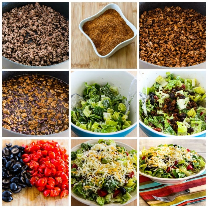Beef and Black Bean Taco Salad process shots collage