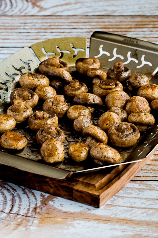 Grilled Mushrooms shown in grill basket