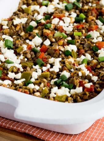 cooked lentils in casserole crock slow cooker