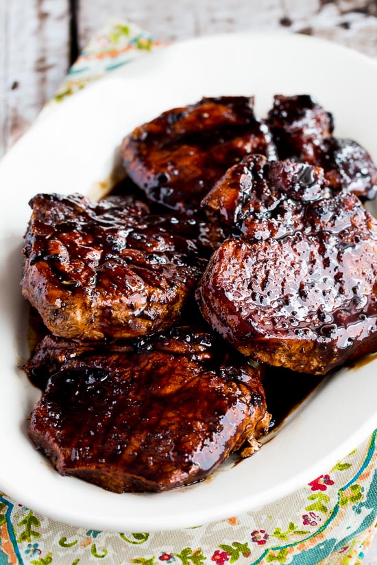 Pork Chops with Balsamic Glaze finished pork chops on plate