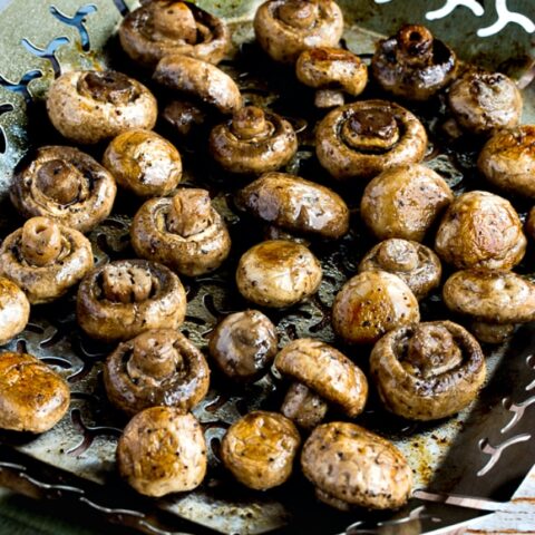close-up photo of Grilled Mushrooms on grill pan