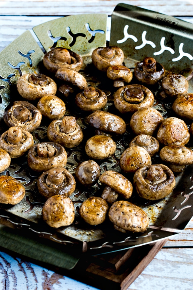 close-up photo of Grilled Mushrooms on grill pan