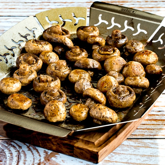 Grilled Mushrooms thumbnail image of cooked mushrooms on grill pan