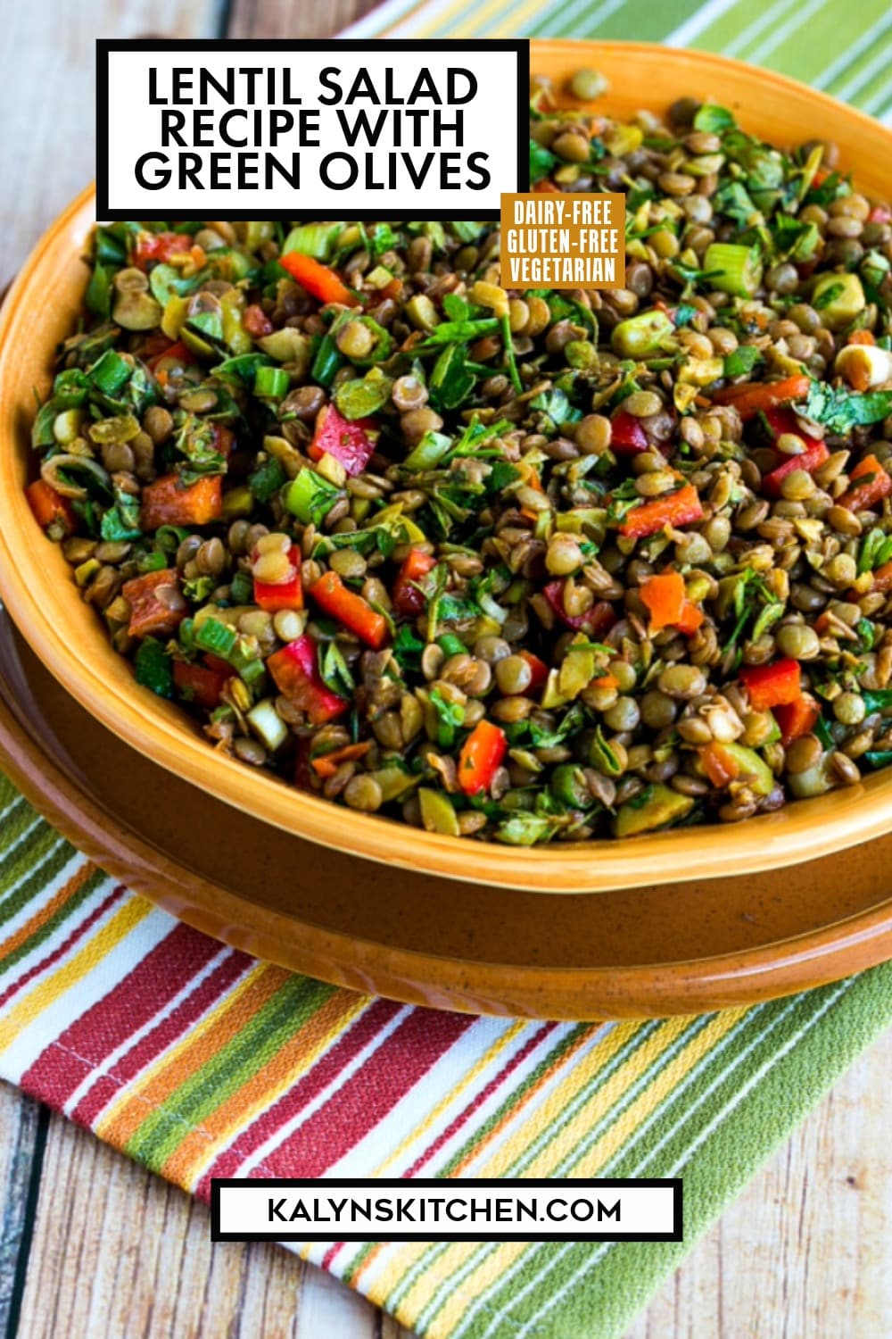 Pinterest image of Lentil Salad Recipe with Green Olives