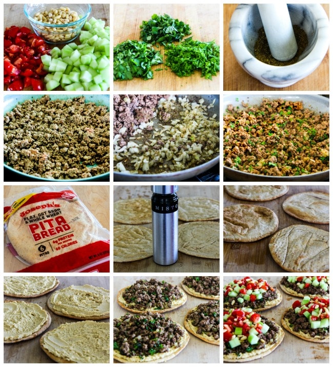 Middle Eastern Beef and Hummus Pita Rounds process shots collage
