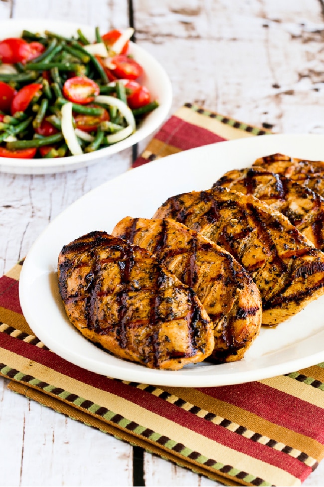 Savory Low-Carb Marinade for Grilled Chicken, Pork, or Beef photo of marinated and grilled chicken breasts