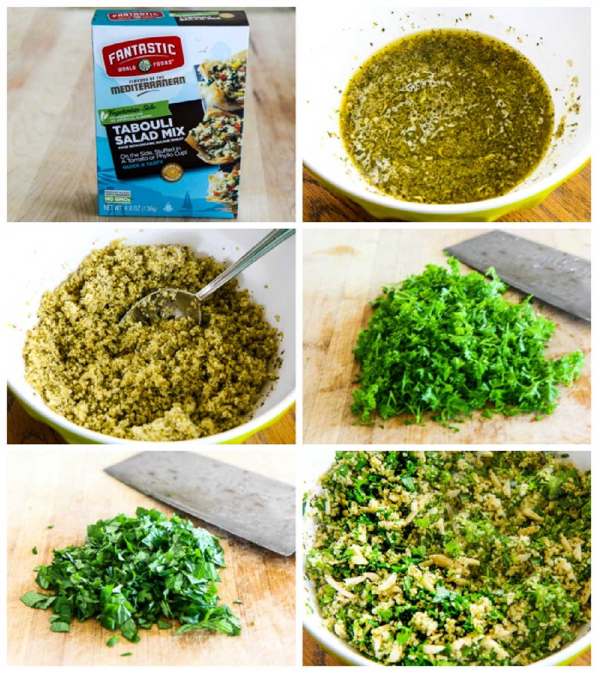 process shots collage for Tabbouleh Salad with Almonds