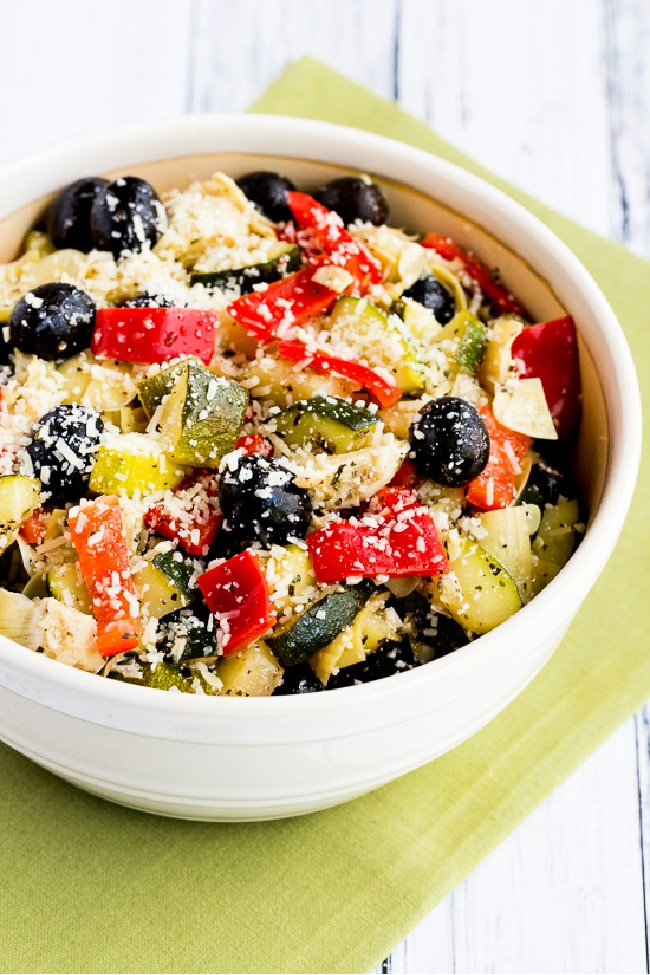 close-up shot of Marinated Zucchini Salad in serving bowl