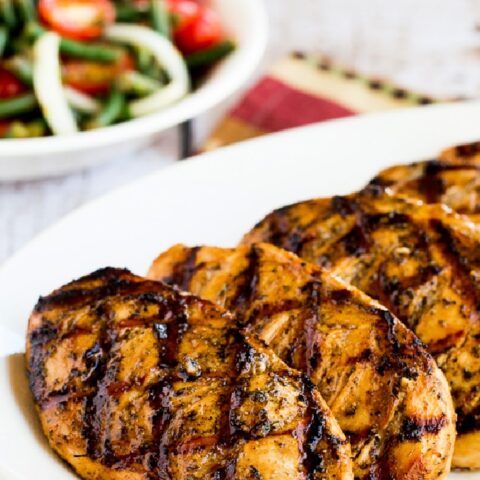 Savory Low-Carb Marinade for Grilled Chicken, Pork, or Beef photo of cooked chicken breasts on plate