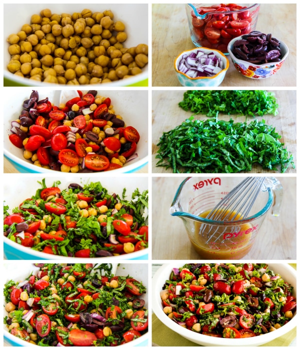 Chickpea Salad with Tomatoes, Olives, and Herbs process shots collage