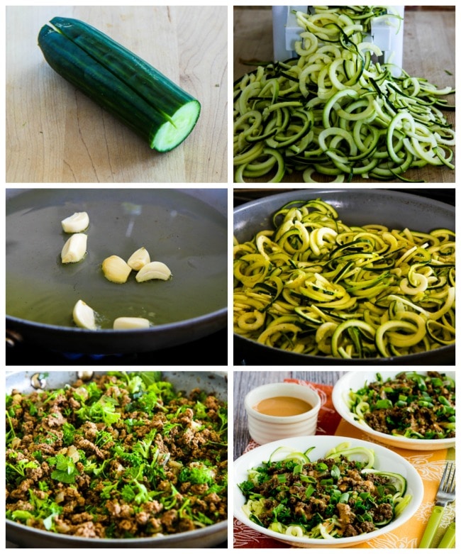 Collage 2 for Middle Eastern Ground Beef Zoodles with Peanut-Tahini Sauce